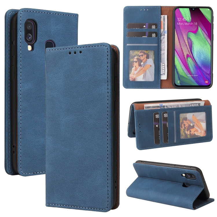 For Samsung Galaxy A40 Simple Suction Closure Horizontal Flip Leather Case with Holder & Card Slot & Wallet