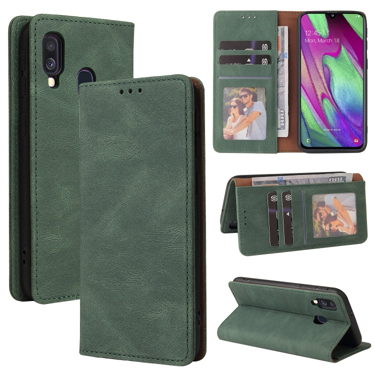 For Samsung Galaxy A40 Simple Suction Closure Horizontal Flip Leather Case with Holder & Card Slot & Wallet