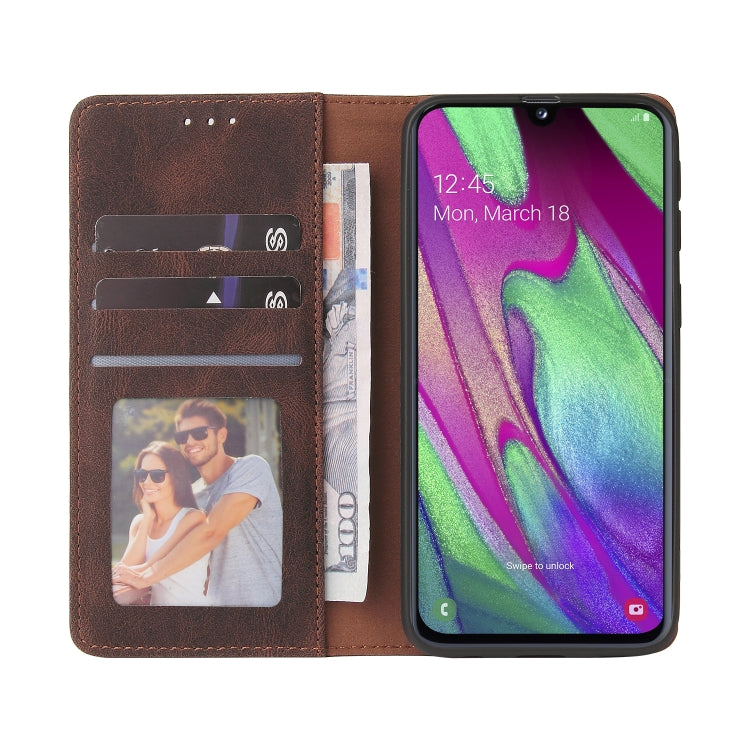 For Samsung Galaxy A40 Simple Suction Closure Horizontal Flip Leather Case with Holder & Card Slot & Wallet