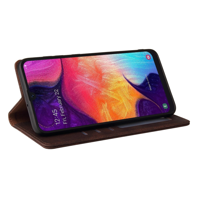 For Samsung Galaxy A50 Simple Suction Closure Horizontal Flip Leather Case with Holder & Card Slot & Wallet