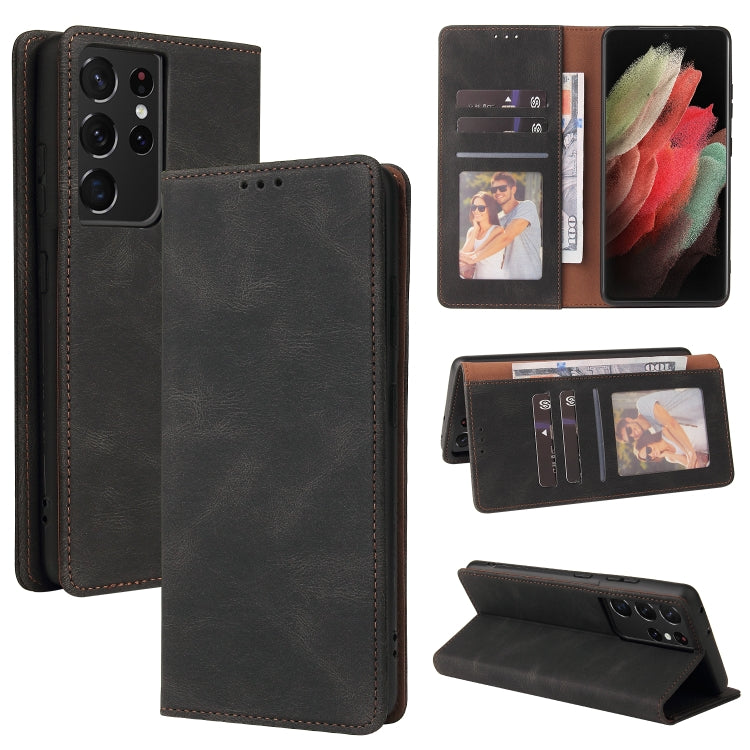 For Samsung Galaxy S21 Ultra 5G Simple Suction Closure Horizontal Flip Leather Case with Holder & Card Slot & Wallet
