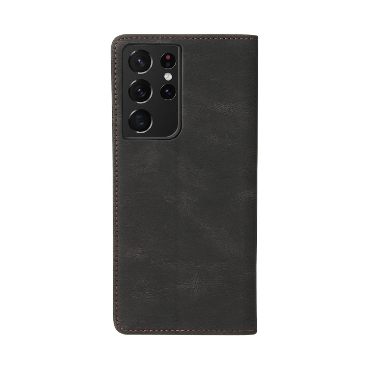 For Samsung Galaxy S21 Ultra 5G Simple Suction Closure Horizontal Flip Leather Case with Holder & Card Slot & Wallet