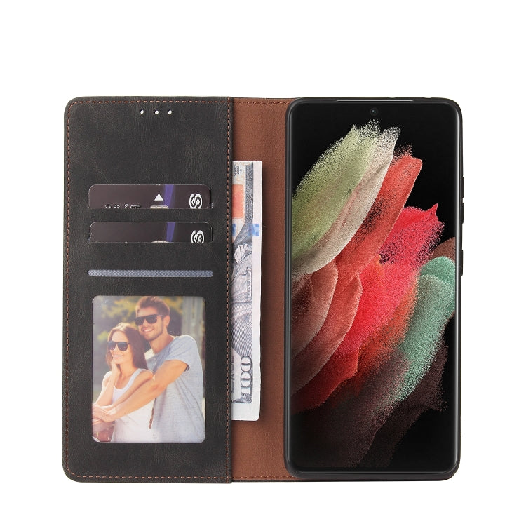 For Samsung Galaxy S21 Ultra 5G Simple Suction Closure Horizontal Flip Leather Case with Holder & Card Slot & Wallet