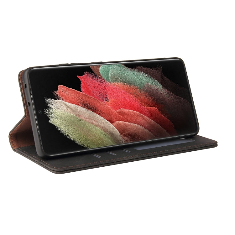 For Samsung Galaxy S21 Ultra 5G Simple Suction Closure Horizontal Flip Leather Case with Holder & Card Slot & Wallet