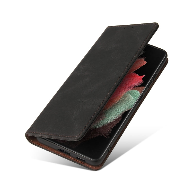For Samsung Galaxy S21 Ultra 5G Simple Suction Closure Horizontal Flip Leather Case with Holder & Card Slot & Wallet