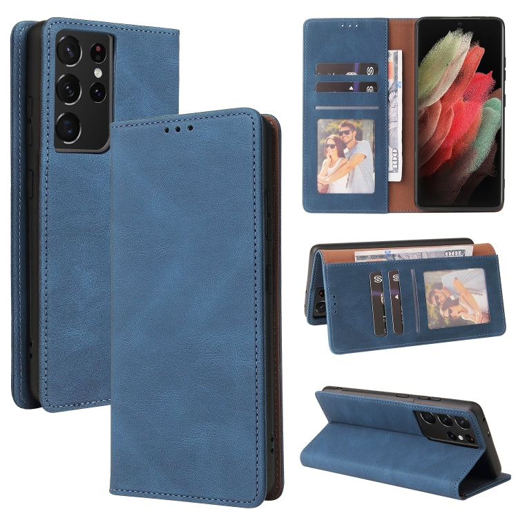 For Samsung Galaxy S21 Ultra 5G Simple Suction Closure Horizontal Flip Leather Case with Holder & Card Slot & Wallet