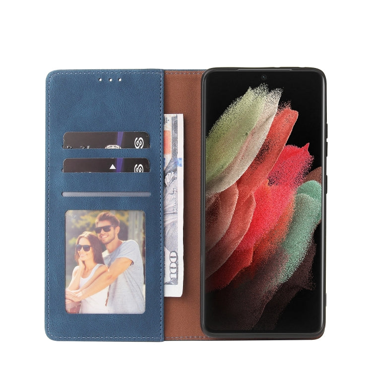 For Samsung Galaxy S21 Ultra 5G Simple Suction Closure Horizontal Flip Leather Case with Holder & Card Slot & Wallet