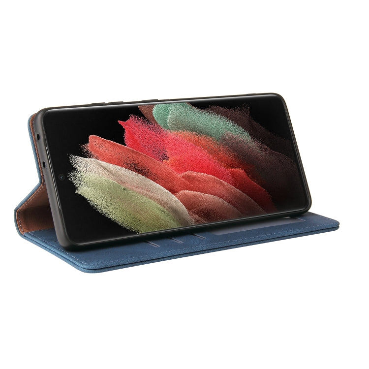 For Samsung Galaxy S21 Ultra 5G Simple Suction Closure Horizontal Flip Leather Case with Holder & Card Slot & Wallet