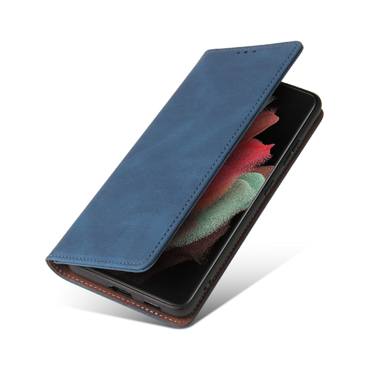 For Samsung Galaxy S21 Ultra 5G Simple Suction Closure Horizontal Flip Leather Case with Holder & Card Slot & Wallet