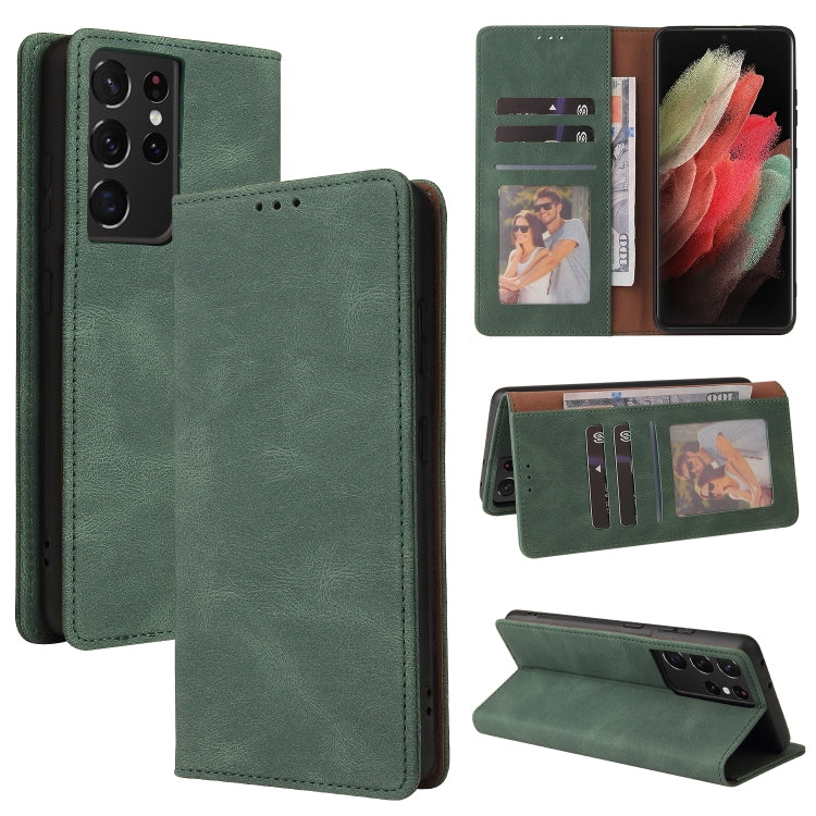 For Samsung Galaxy S21 Ultra 5G Simple Suction Closure Horizontal Flip Leather Case with Holder & Card Slot & Wallet