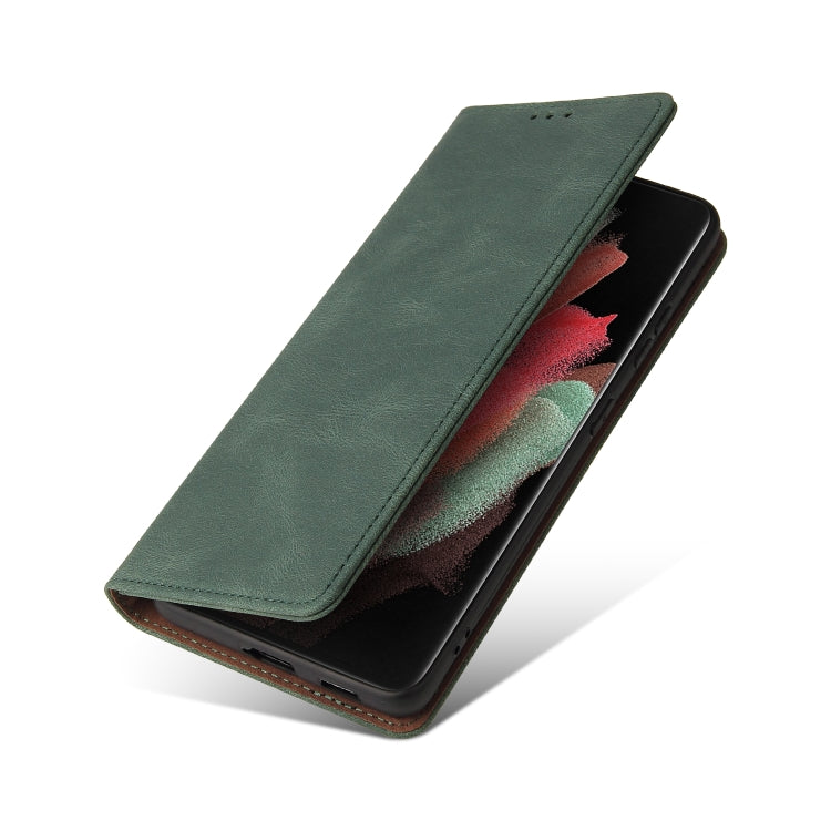 For Samsung Galaxy S21 Ultra 5G Simple Suction Closure Horizontal Flip Leather Case with Holder & Card Slot & Wallet