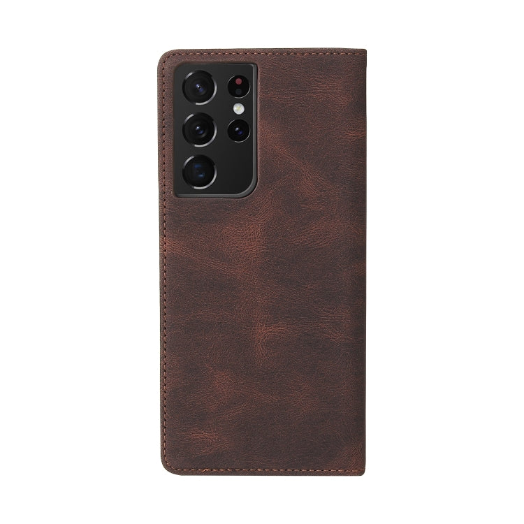 For Samsung Galaxy S21 Ultra 5G Simple Suction Closure Horizontal Flip Leather Case with Holder & Card Slot & Wallet