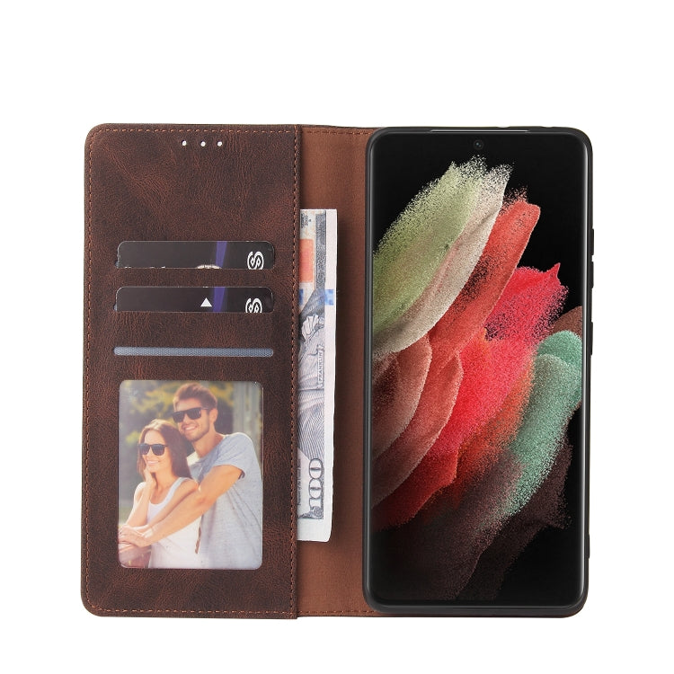 For Samsung Galaxy S21 Ultra 5G Simple Suction Closure Horizontal Flip Leather Case with Holder & Card Slot & Wallet