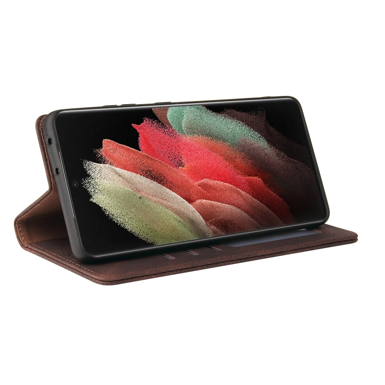 For Samsung Galaxy S21 Ultra 5G Simple Suction Closure Horizontal Flip Leather Case with Holder & Card Slot & Wallet