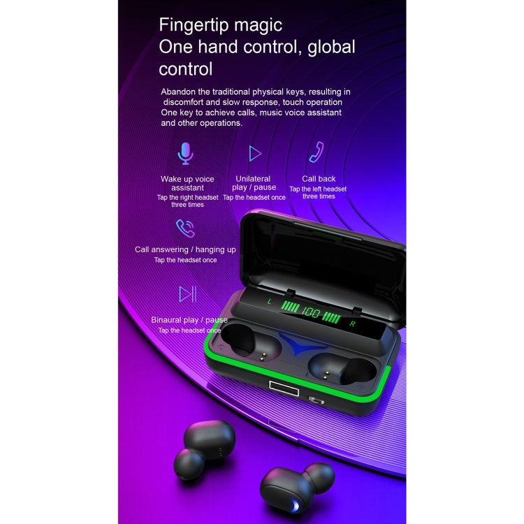 E10 Intelligent Noise Reduction E-sports Gaming Bluetooth Earphone with Three-screen Battery Display Charging Box, Support Siri & Power Bank