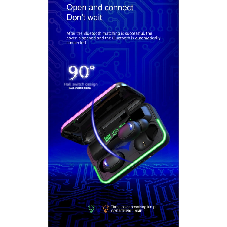 E10 Intelligent Noise Reduction E-sports Gaming Bluetooth Earphone with Three-screen Battery Display Charging Box, Support Siri & Power Bank