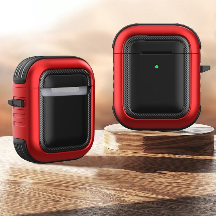 Wireless Earphones Shockproof TPU + PC Protective Case with Carabiner For AirPods 1 / 2