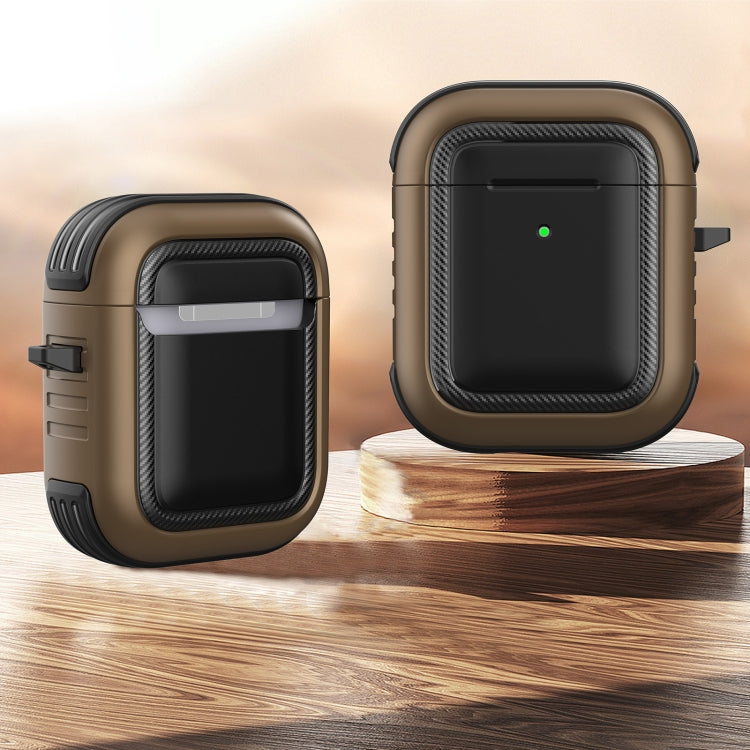 Wireless Earphones Shockproof TPU + PC Protective Case with Carabiner For AirPods 1 / 2
