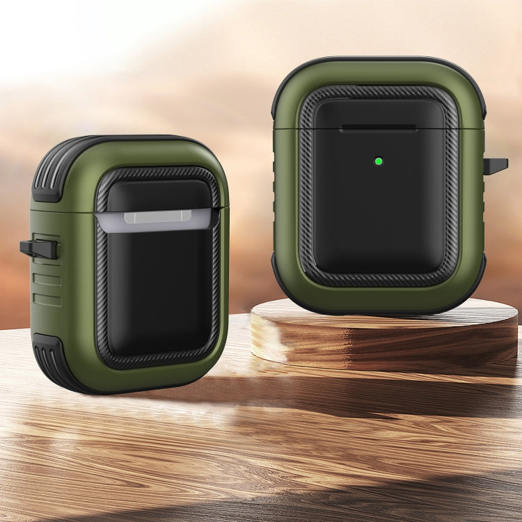 Wireless Earphones Shockproof TPU + PC Protective Case with Carabiner For AirPods 1 / 2