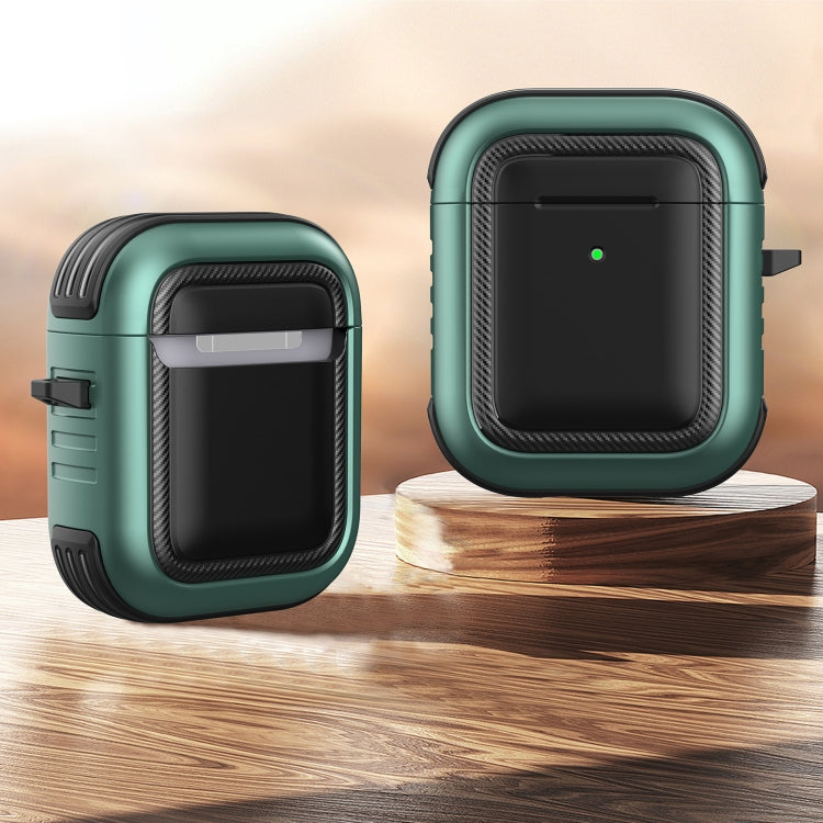 Wireless Earphones Shockproof TPU + PC Protective Case with Carabiner For AirPods 1 / 2