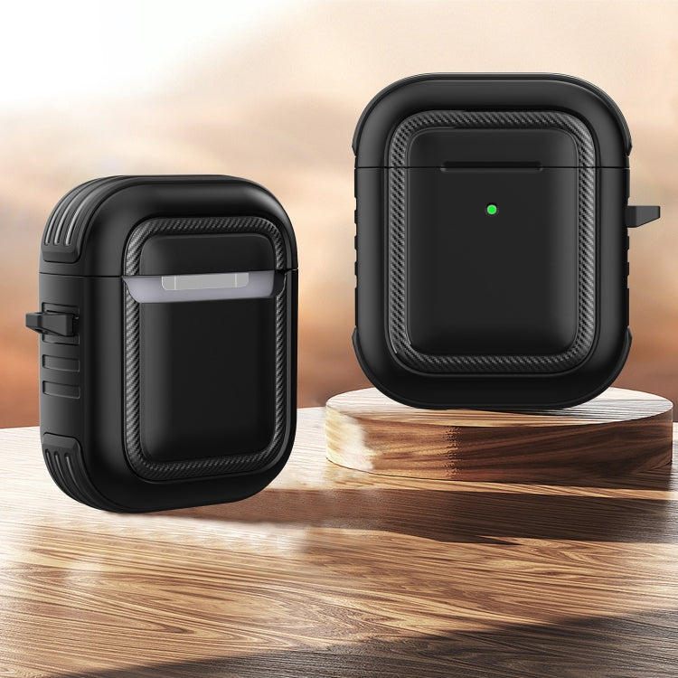 Wireless Earphones Shockproof TPU + PC Protective Case with Carabiner For AirPods 1 / 2