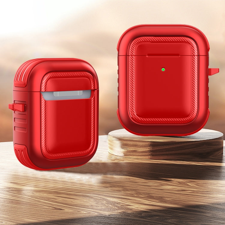Wireless Earphones Shockproof TPU + PC Protective Case with Carabiner For AirPods 1 / 2