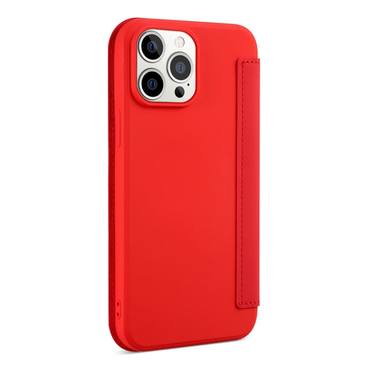 For iPhone 13 Skin Feel Horizontal Flip PU Leather Case with Holder & Card Slot