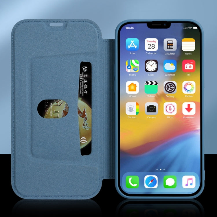 For iPhone 13 Skin Feel Horizontal Flip PU Leather Case with Holder & Card Slot