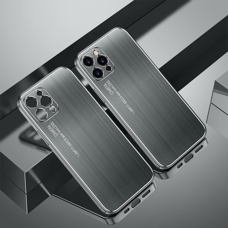 For iPhone 12 Pro Max Cool Sharp Series Aluminum Plate Brushed Lens All-inclusive Protective Case