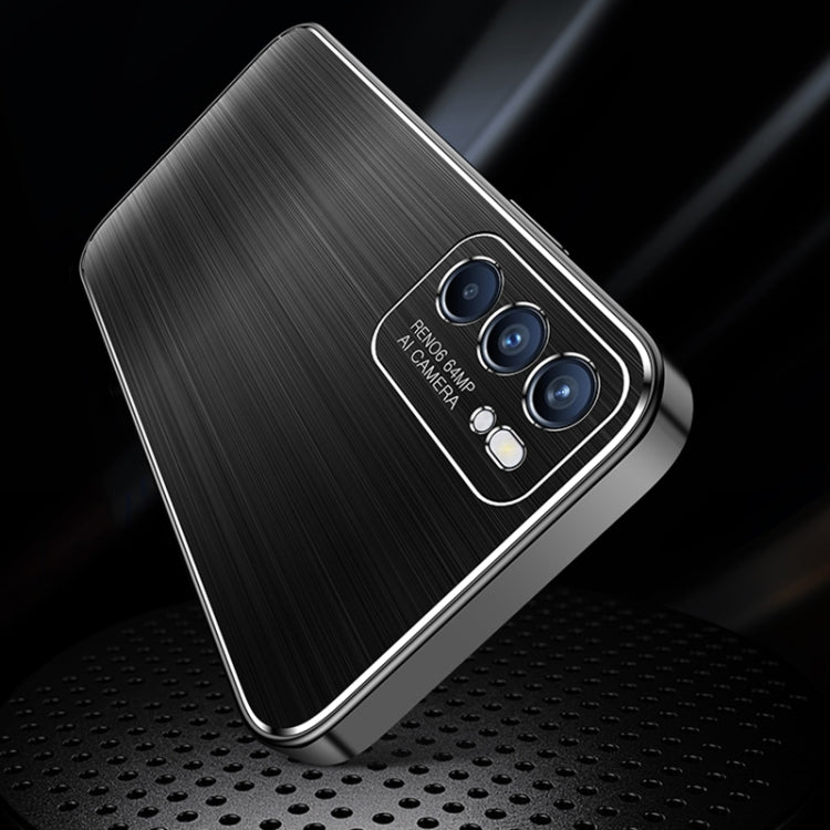 For OPPO Reno5 Cool Sharp Series Aluminum Plate Brushed Lens All-inclusive Protective Case