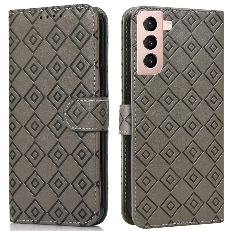 For Samsung Galaxy S21 5G Embossed Big Small Concentric Squares Pattern Horizontal Flip Leather Case with Card Slot & Holder & Wallet