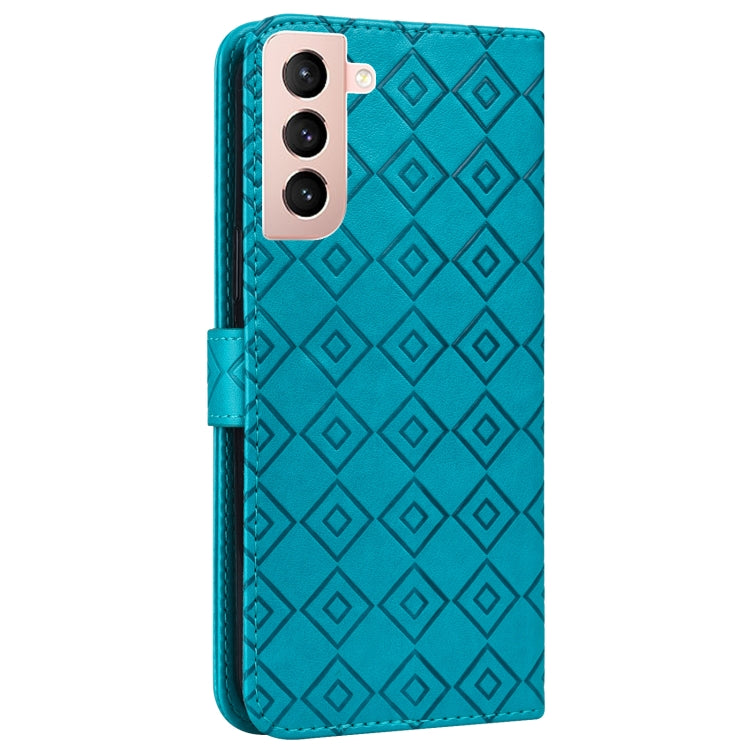 For Samsung Galaxy S21 5G Embossed Big Small Concentric Squares Pattern Horizontal Flip Leather Case with Card Slot & Holder & Wallet