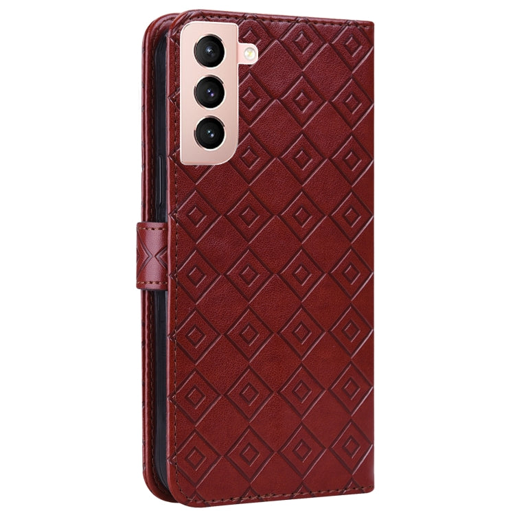 For Samsung Galaxy S21 5G Embossed Big Small Concentric Squares Pattern Horizontal Flip Leather Case with Card Slot & Holder & Wallet