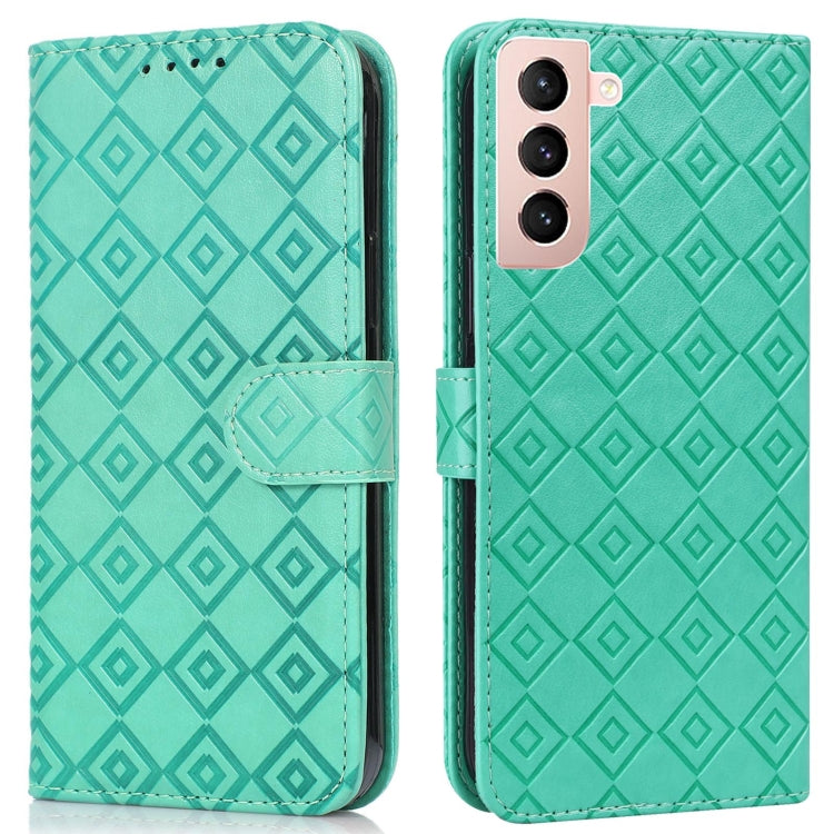 For Samsung Galaxy S21 5G Embossed Big Small Concentric Squares Pattern Horizontal Flip Leather Case with Card Slot & Holder & Wallet