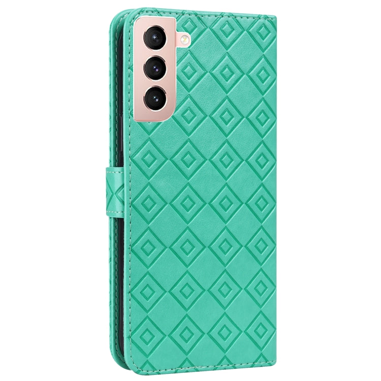 For Samsung Galaxy S21 5G Embossed Big Small Concentric Squares Pattern Horizontal Flip Leather Case with Card Slot & Holder & Wallet
