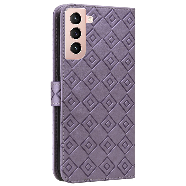 For Samsung Galaxy S21+ 5G Embossed Big Small Concentric Squares Pattern Horizontal Flip Leather Case with Card Slot & Holder & Wallet