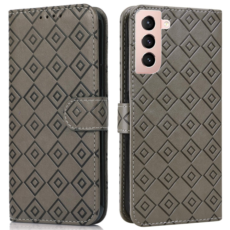 For Samsung Galaxy S21+ 5G Embossed Big Small Concentric Squares Pattern Horizontal Flip Leather Case with Card Slot & Holder & Wallet