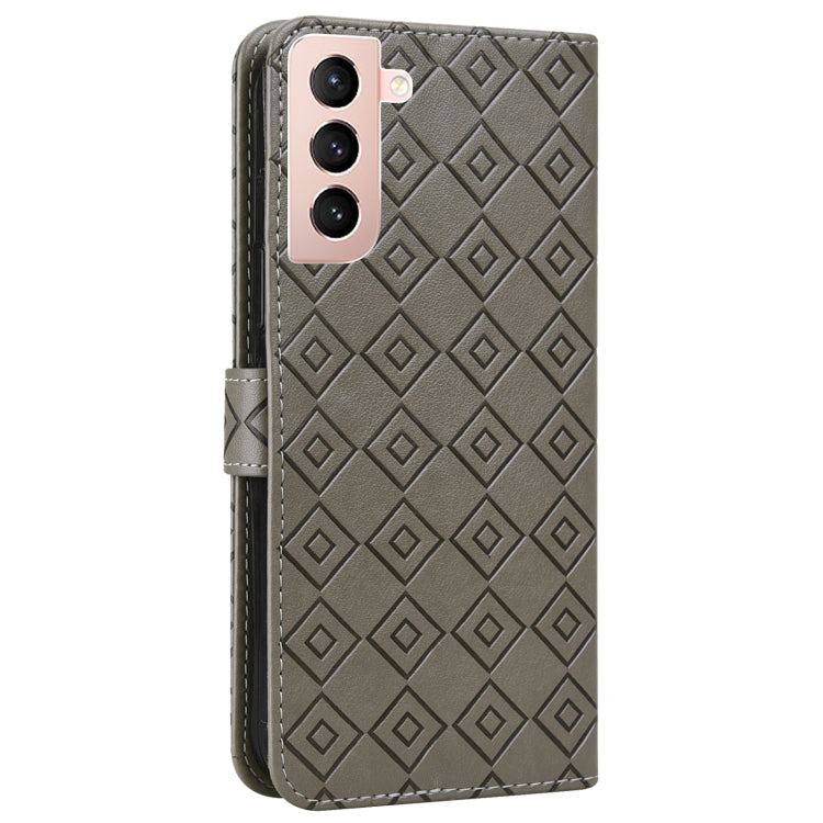For Samsung Galaxy S21+ 5G Embossed Big Small Concentric Squares Pattern Horizontal Flip Leather Case with Card Slot & Holder & Wallet