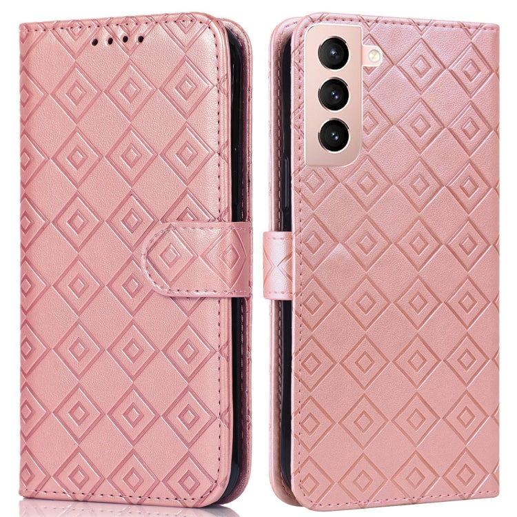 For Samsung Galaxy S21+ 5G Embossed Big Small Concentric Squares Pattern Horizontal Flip Leather Case with Card Slot & Holder & Wallet