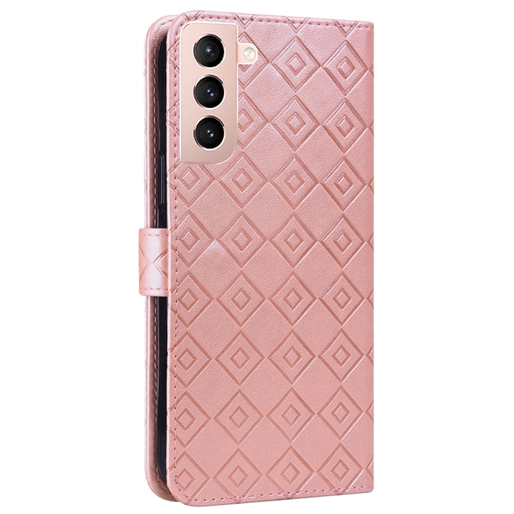 For Samsung Galaxy S21+ 5G Embossed Big Small Concentric Squares Pattern Horizontal Flip Leather Case with Card Slot & Holder & Wallet