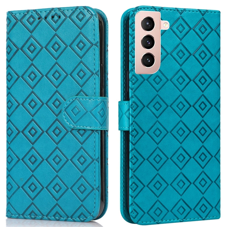 For Samsung Galaxy S21+ 5G Embossed Big Small Concentric Squares Pattern Horizontal Flip Leather Case with Card Slot & Holder & Wallet