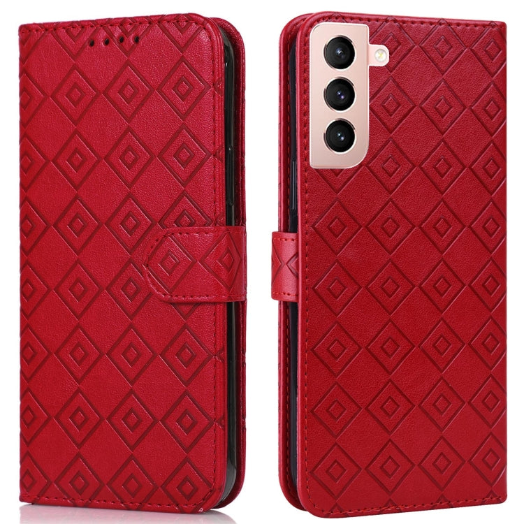 For Samsung Galaxy S21+ 5G Embossed Big Small Concentric Squares Pattern Horizontal Flip Leather Case with Card Slot & Holder & Wallet