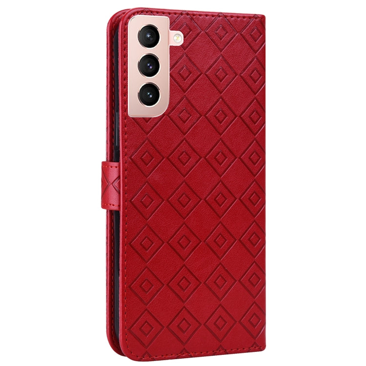 For Samsung Galaxy S21+ 5G Embossed Big Small Concentric Squares Pattern Horizontal Flip Leather Case with Card Slot & Holder & Wallet