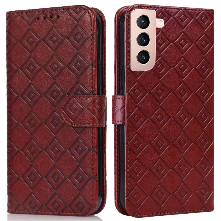 For Samsung Galaxy S21+ 5G Embossed Big Small Concentric Squares Pattern Horizontal Flip Leather Case with Card Slot & Holder & Wallet