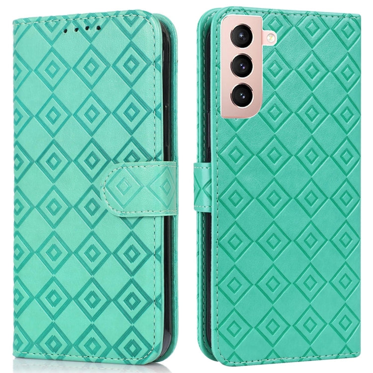 For Samsung Galaxy S21+ 5G Embossed Big Small Concentric Squares Pattern Horizontal Flip Leather Case with Card Slot & Holder & Wallet
