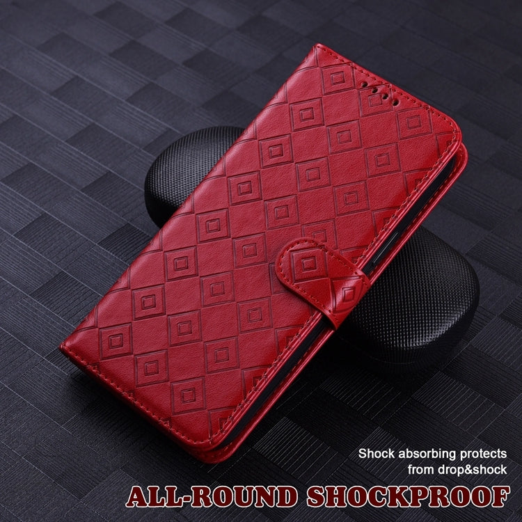 For Samsung Galaxy S21 Ultra 5G Embossed Big Small Concentric Squares Pattern Horizontal Flip Leather Case with Card Slot & Holder & Wallet