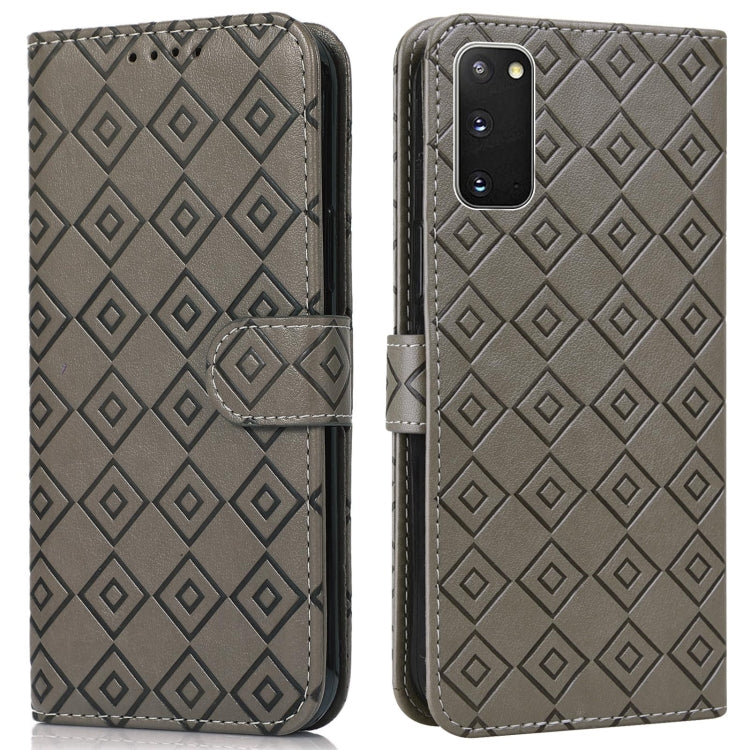For Samsung Galaxy S20 Embossed Big Small Concentric Squares Pattern Horizontal Flip Leather Case with Card Slot & Holder & Wallet