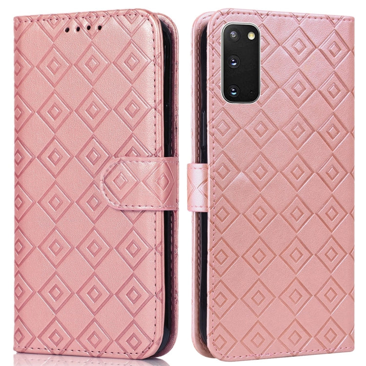 For Samsung Galaxy S20 Embossed Big Small Concentric Squares Pattern Horizontal Flip Leather Case with Card Slot & Holder & Wallet