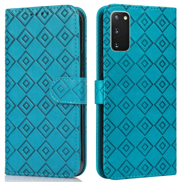 For Samsung Galaxy S20 Embossed Big Small Concentric Squares Pattern Horizontal Flip Leather Case with Card Slot & Holder & Wallet