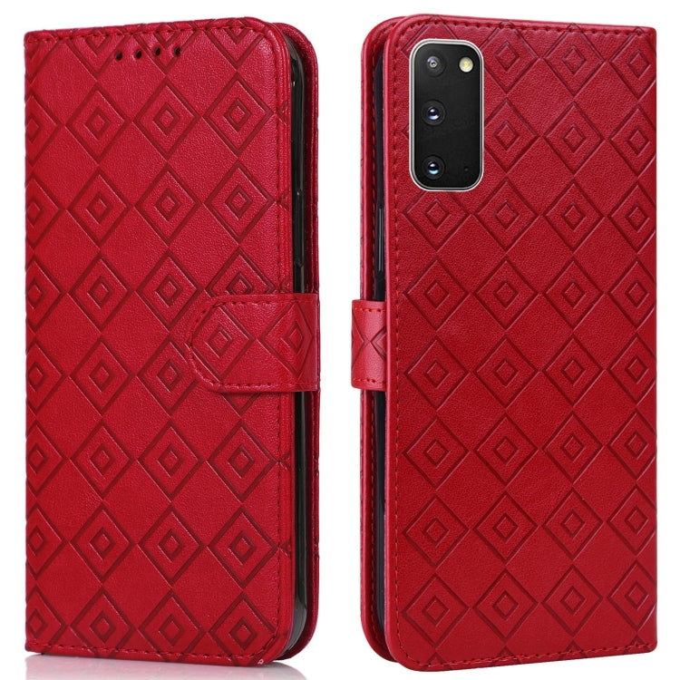 For Samsung Galaxy S20 Embossed Big Small Concentric Squares Pattern Horizontal Flip Leather Case with Card Slot & Holder & Wallet